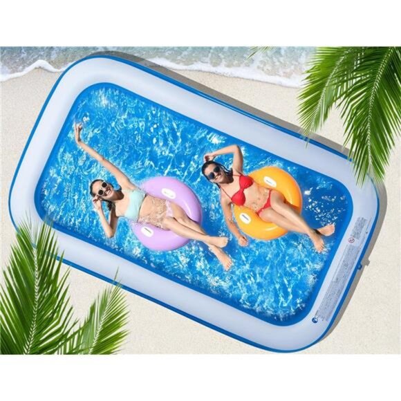 Inflatable Swimming Pool Family Full-Sized Lounge Pool, 120" X72" X20"